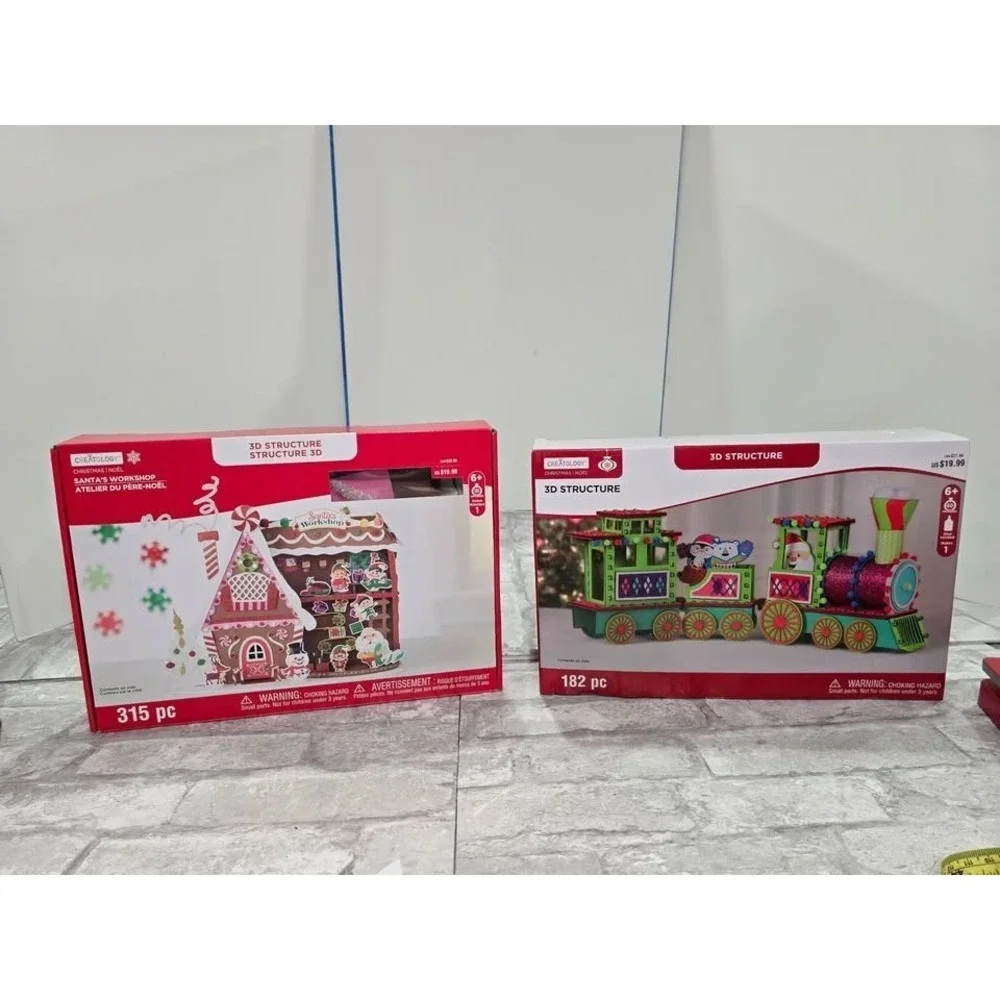 Lot of 2 New Foam Christmas Crafts Gingerbread House and Colorful Train